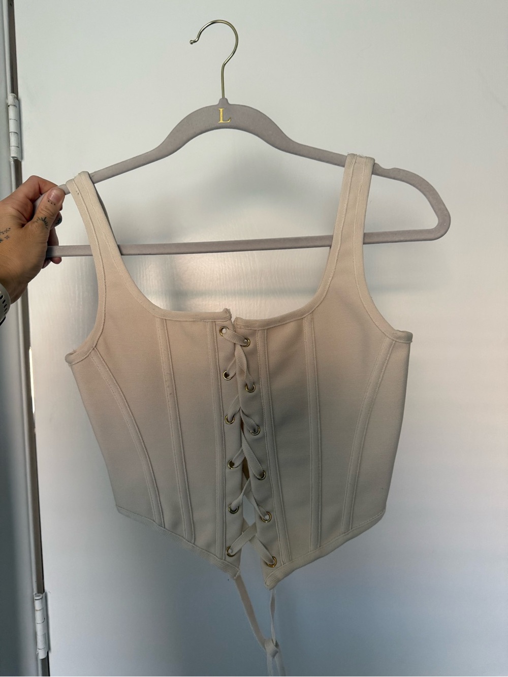 Cream Lace-Up Corset Top